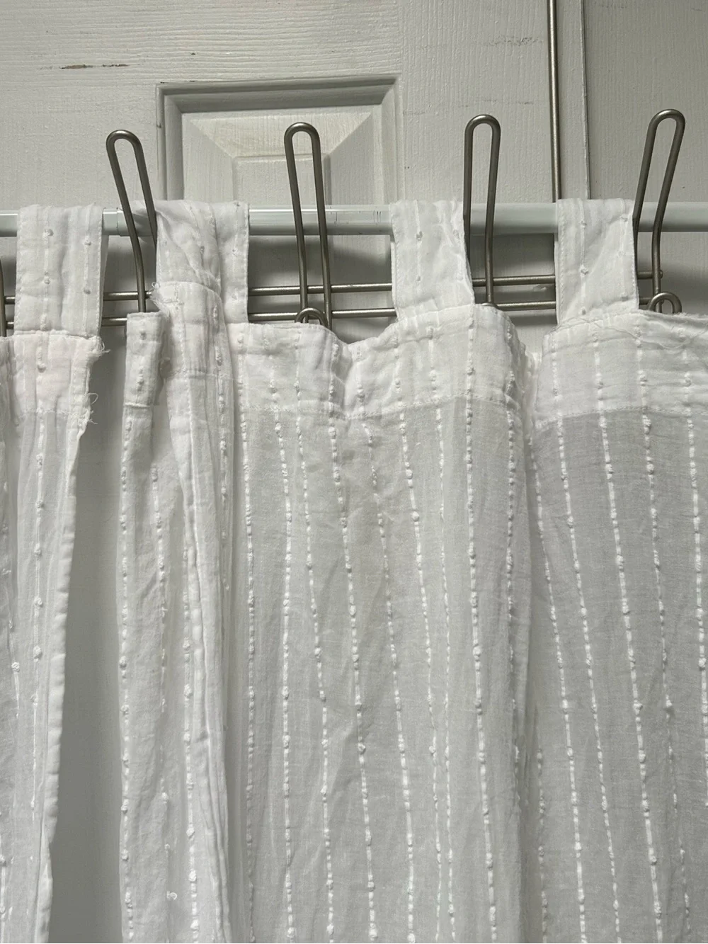 SemiSheer Long White Nubby Pinstripe Curtain Panels, 1Pair. TabTop. Gorgeous!